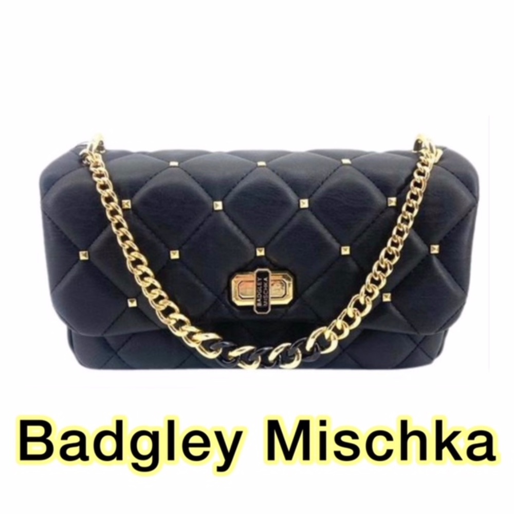 BADLEY MISCHKA DIAMOND QUILTED STUDS CROSSBODY BAG